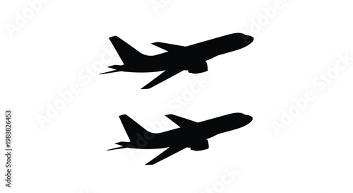 Two airplane silhouettes flying against a white background silhouette