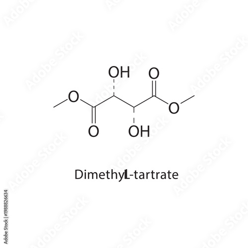 Dimethyl L-tartrate skeletal structure. ester compound schematic illustration. Simple diagram, chemical formula.