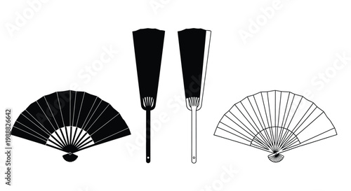 Variety of fans displayed incorporating both solid and open designs silhouette