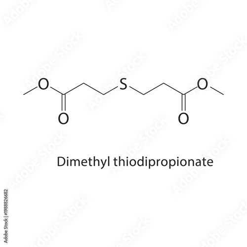 Dimethyl thiodipropionate skeletal structure. ester compound schematic illustration. Simple diagram, chemical formula.
