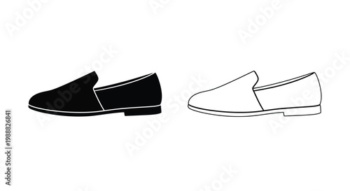 Pair of loafers presented in contrasting views a black silhouette