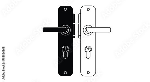 Two door handles one black and one white graphic silhouette