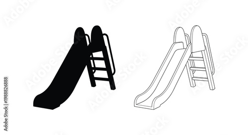 Two playground slides depicted in contrasting styles a bold silhouette