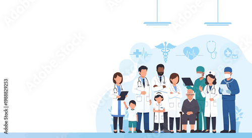 Diverse Medical Team and Patients in Modern Clinic, Healthcare Concept