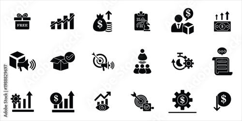 increase sales icons set. freebie, marketing, increase revenue, profit, growth, advertising, product and more. simple solid vector illustration
