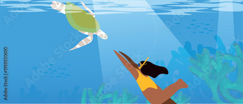 Diverse Women Snorkeling in Tropical Coral Reef, Eco Tourism and Marine Biodiversity Concept