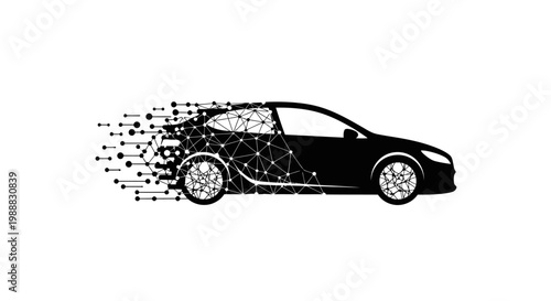 A black car silhouette with pixelated effect.