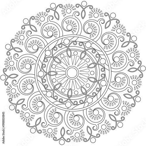 Symmetrical flower black and white. Mandala. Anti-stress relaxation activity for adults and children. Botanical vector illustration for coloring book.