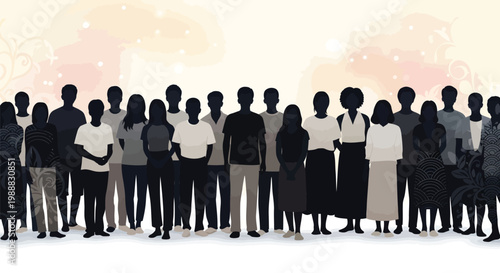 A diverse group of people standing together in unity, representing community and connection with a soft background