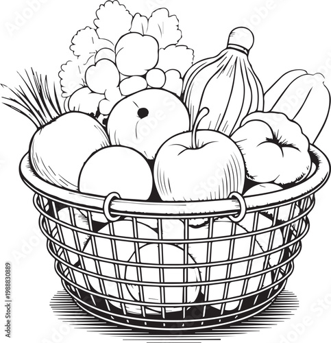 Basket of fresh fruits and vegetables.