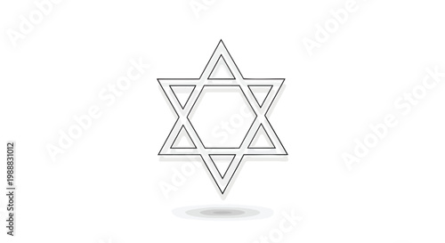 Clean minimalist outline illustration of the Star of David, a profound ancient spiritual symbol representing Jewish identity and faith, with a subtle shadow on a white background