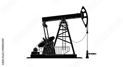 A stark black silhouette of a classic oil pump also known as a nodding donkey dominates the frame