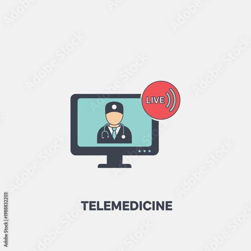 Telemedicine concept with doctor on screen.