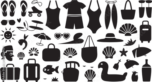 Black and white seamless pattern with various hats and accessories