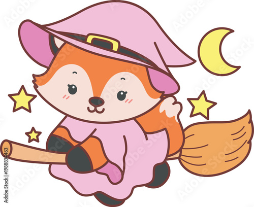 Cute set of Fox sticker with activity. Fox with variation of halloween theme