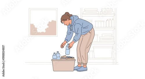 Woman Sorting Recyclables: Bottles, Plastic, Home Recycling Concept