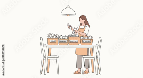 Woman sorting fresh produce into baskets on a table, healthy eating concept