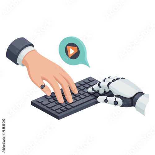 Human Hand Touching Robot Hand.