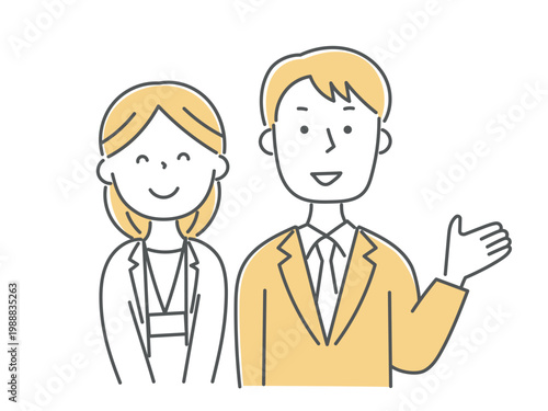 若い男女の教師・相談員の笑顔イラスト単色