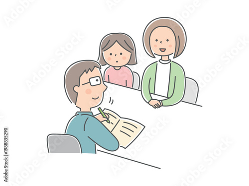 三者面談で相談をしている親子と男性教師