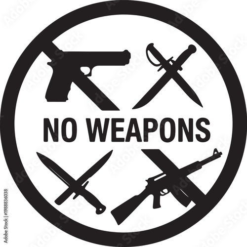 No weapons allowed sign with firearms and knives forbidden security