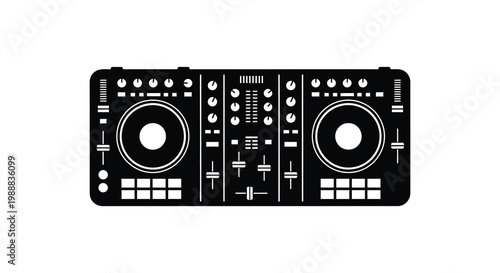 Black and white illustration of a professional dj controller
