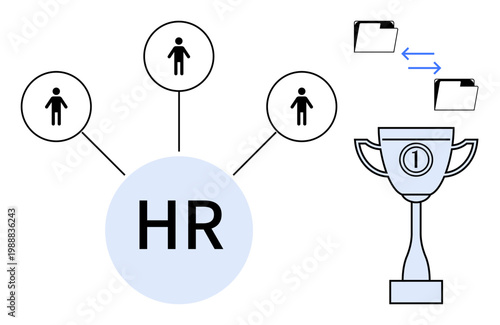 HR management concept. HR visual showing employee connections, file sharing, and success ation. HR focuses on workforce management, collaboration, productivity, and achievements