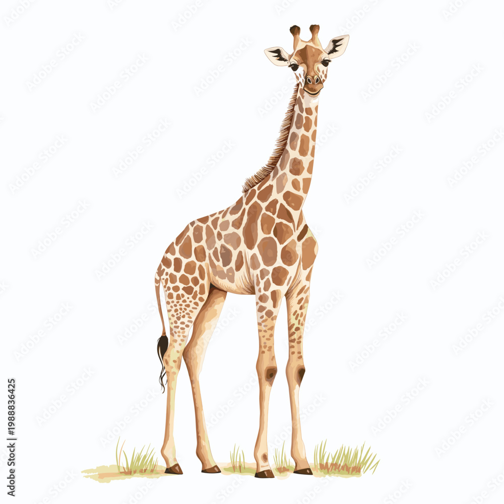 Obraz premium Giraffe Centre. Giraffe Centre hand drawn watercolor illustration on white background