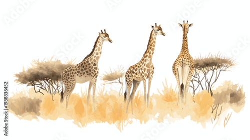 Central Kalahari Game Reserve. Central Kalahari Game Reserve hand drawn watercolor illustration on white background