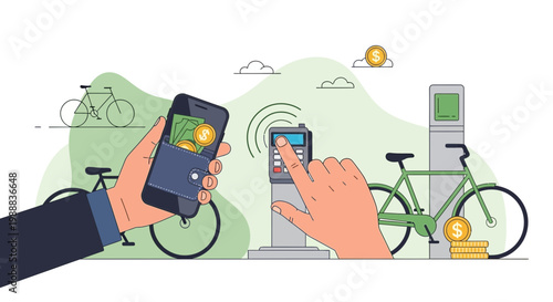 Mobile payment for bike sharing service, contactless transaction with smartphone and terminal