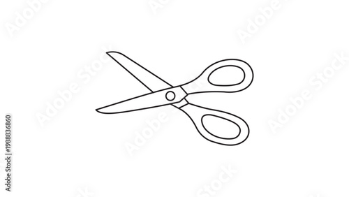Minimalist Black Line Vector Icon of Open Scissors for Crafting and Sewing, Featuring an Editable Stroke and Scalable Outline Design on a White Background for Modern Graphic Design Projects.