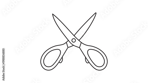 Minimalist Black Line Vector Icon of Open Craft Scissors on a White Background with Editable Stroke. Professional Tool Illustration for Sewing, Tailoring, Office Supplies and School Projects
