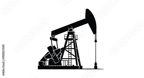 A black silhouette depicts a classic oil pump rig commonly used for extracting petroleum resources
