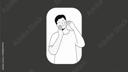 Young man applying skincare product on his face