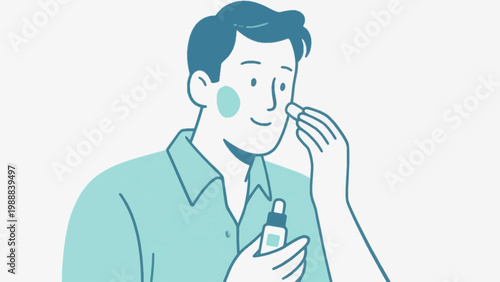 Young man applying skincare product on his face