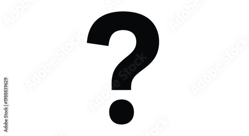 A stark black question mark symbol dominates a plain white background representing uncertainty high quality professional