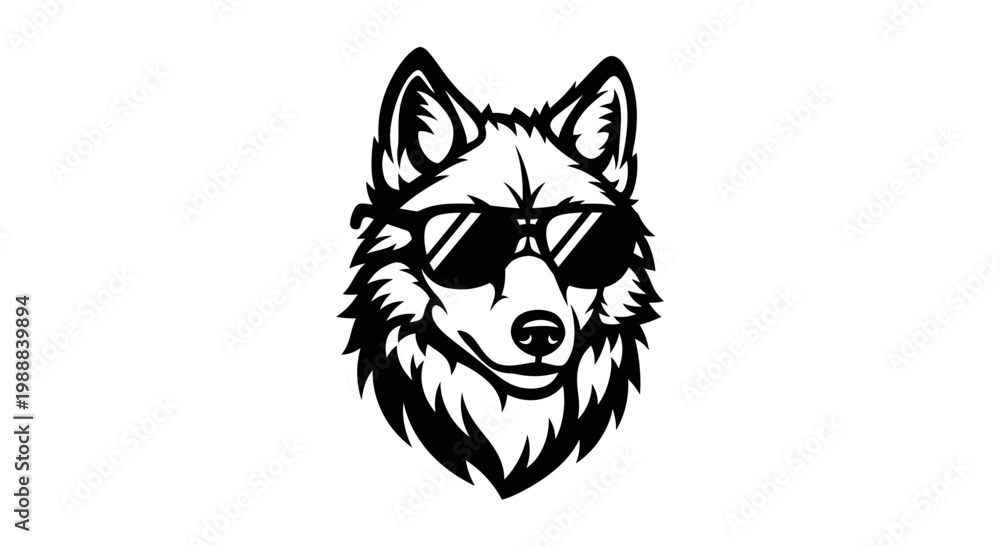Fototapeta premium Cool wolf wearing trendy sunglasses illustration.