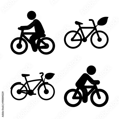 Collection of minimalist black and white bicycle and cyclist icons
