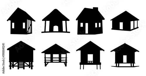 Diverse Collection of Hut and House Silhouette Icons in Vector Format