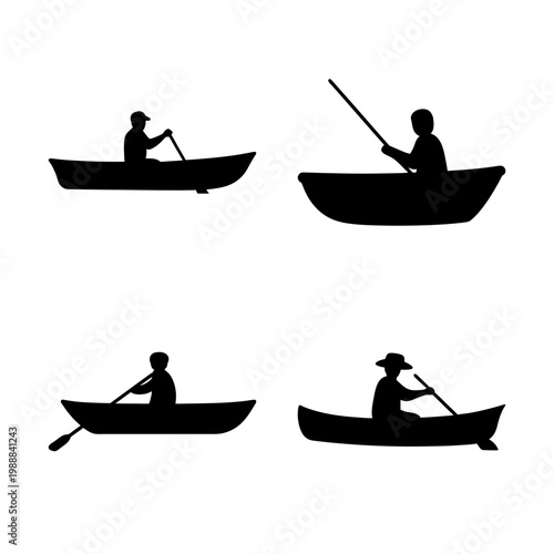 Rowing silhouettes collection showcasing figures paddling in small boats on water bodies