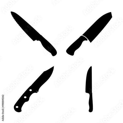 Black silhouette of various types of knives arranged in symmetrical pattern