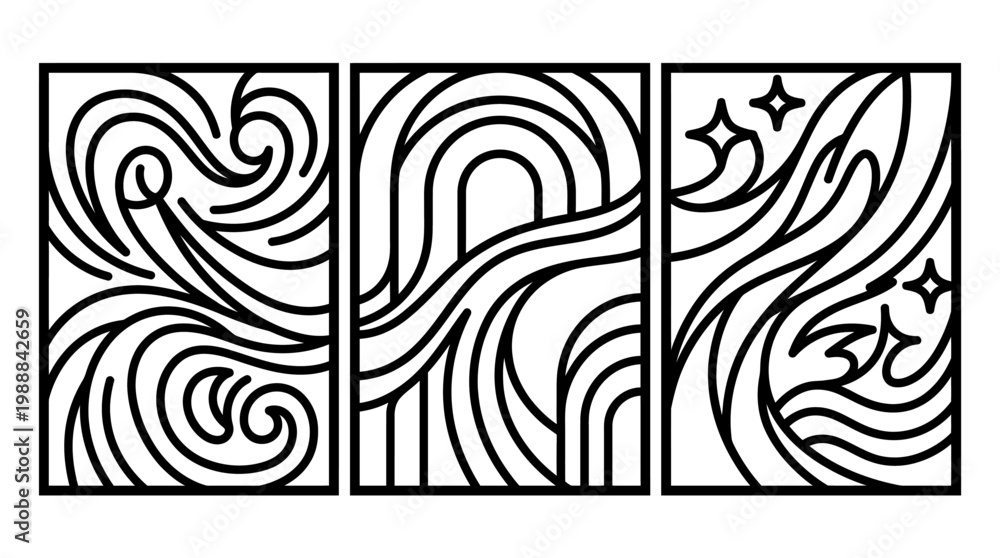 Fototapeta premium Abstract Black and White Line Art Panel Artwork Design.