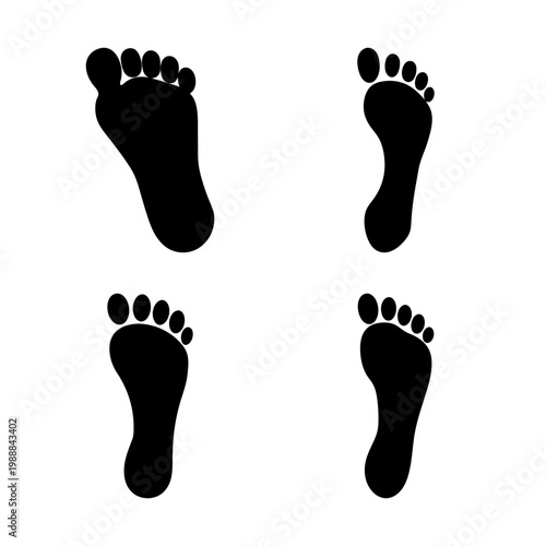 Four Silhouette Footprints Illustrating Walking, Footprints, Feet, and Foot Health