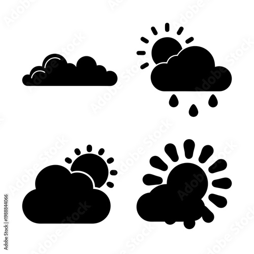 Weather conditions icons showing sunny cloudy rainy and partly cloudy sky