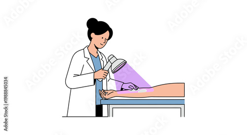 Doctor examining patient's arm with UV light for skin condition diagnosis