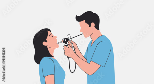 Doctor examining patient's throat with otoscope, medical checkup, healthcare concept