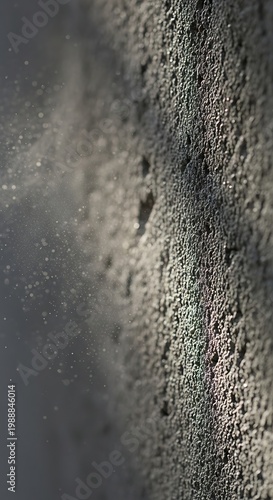 Close up of rough, textured surface with scattered light particles and subtle rainbow hues