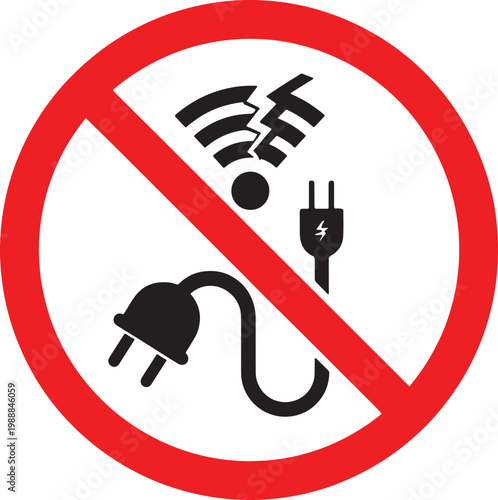 No internet sign with wi fi and plug icons no internet black and whit