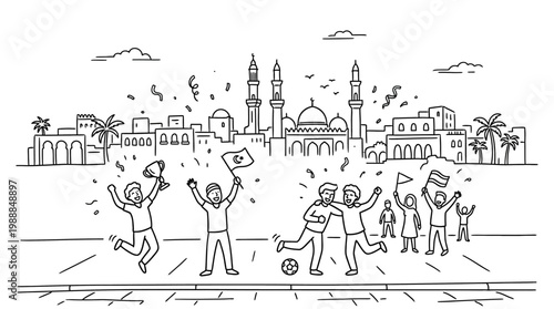 Joyful Celebration - People Celebrate with Flags and Joyful Expressions.