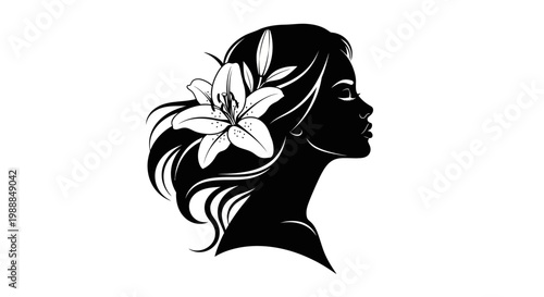 Black silhouette of a woman with a flower in her hair.